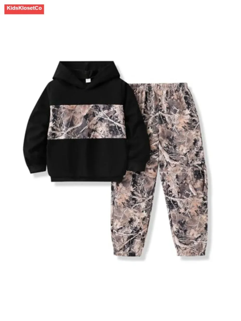 Boys Camo Hoodie & Cargo Pants Set 5-12Y Cotton Blend